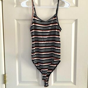 Forever 21 Striped Bodysuit - Black, White, Red